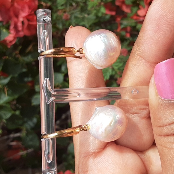 925 Gold Over Sterling Genuine Pearl Drop Earrings. - Picture 5 of 10